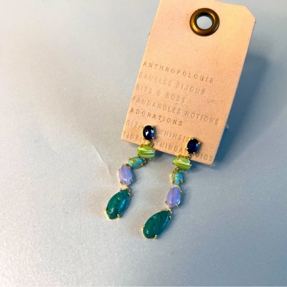 Anthropologie Stone Drop Earrings in Green  NWT - Picture 2 of 4